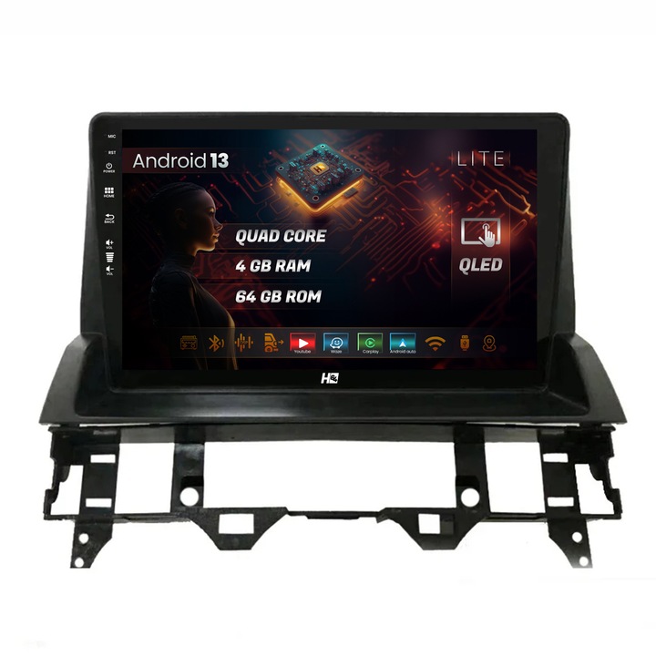 Navigatie HUB64 Mazda 6 (2002-2008), 4GB RAM, Android 13, Quadcore, DSP, GPS, Wi-FI, Carplay, Android Auto, USB, Bluetooth, Waze, Touchscreen, 10.1 inch