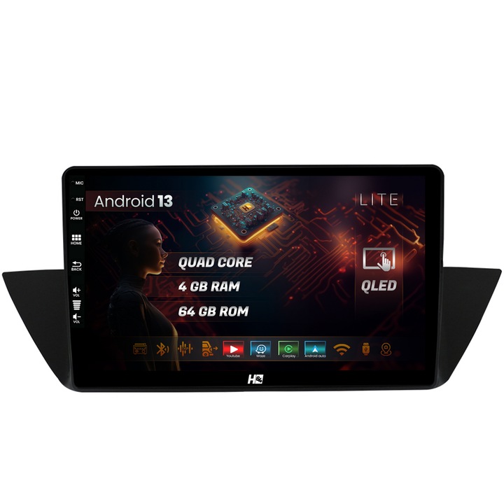 Navigatie HUB64 BMW X1 (2009-2015), 4GB RAM, Android 13, Quadcore, DSP, GPS, Wi-FI, Carplay, Android Auto, USB, Bluetooth, Waze, Touchscreen, 10.1 Inch