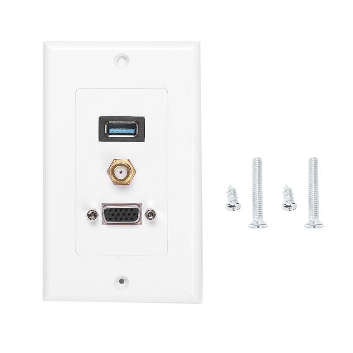 USB3.0 fali panel + F Head + VGA, Jormftte, ütésálló, egyszerű telepítés, fehér