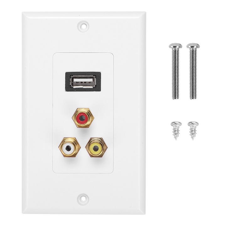 Többfunkciós fali panel USB2.0 és 3 RCA csatlakozóval, Jormftte, ütésálló, könnyen telepíthető, US szabvány