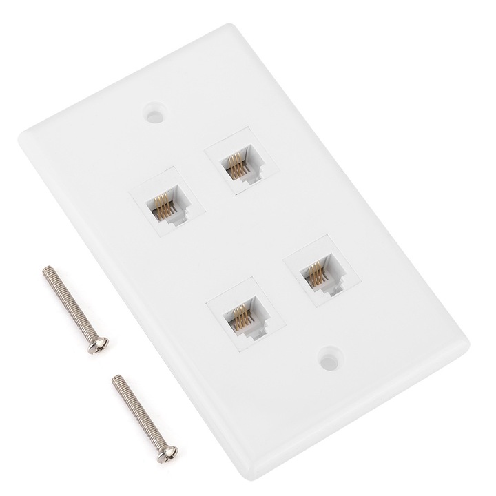 Fali panel 4 CAT3 interfésszel, Jormftte, ABS, ütésálló, szállodai és irodai telepítéshez