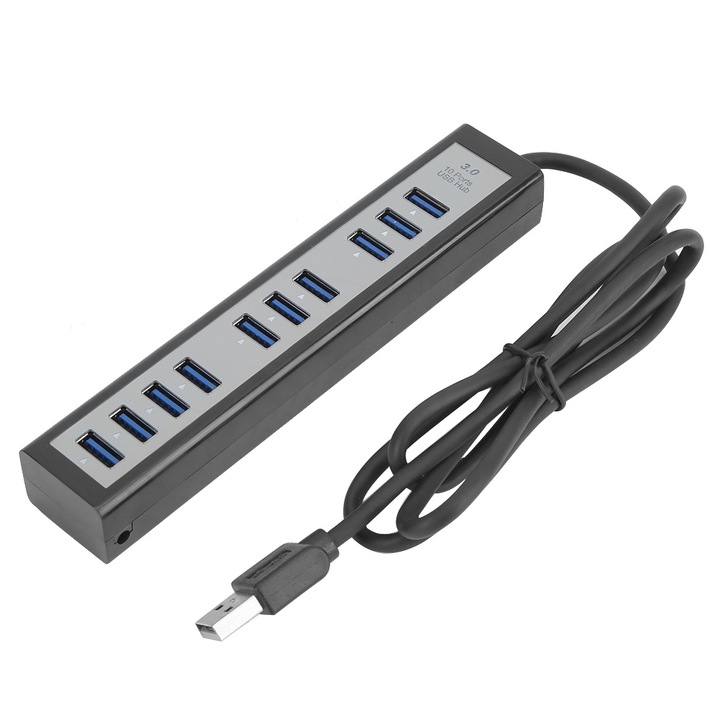 Mmgoqqt USB Hub, 10 порта, 5Gbps, USB3.0 сплитер, черен