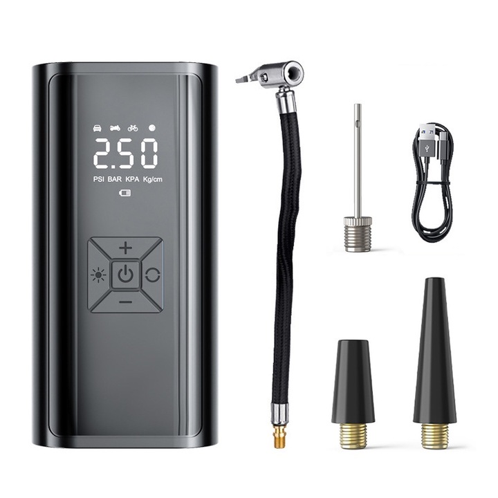 Compresor auto portabil, multi-functional, negru, 10.34 bar, 150 mm, alimentare 12V/acumulator