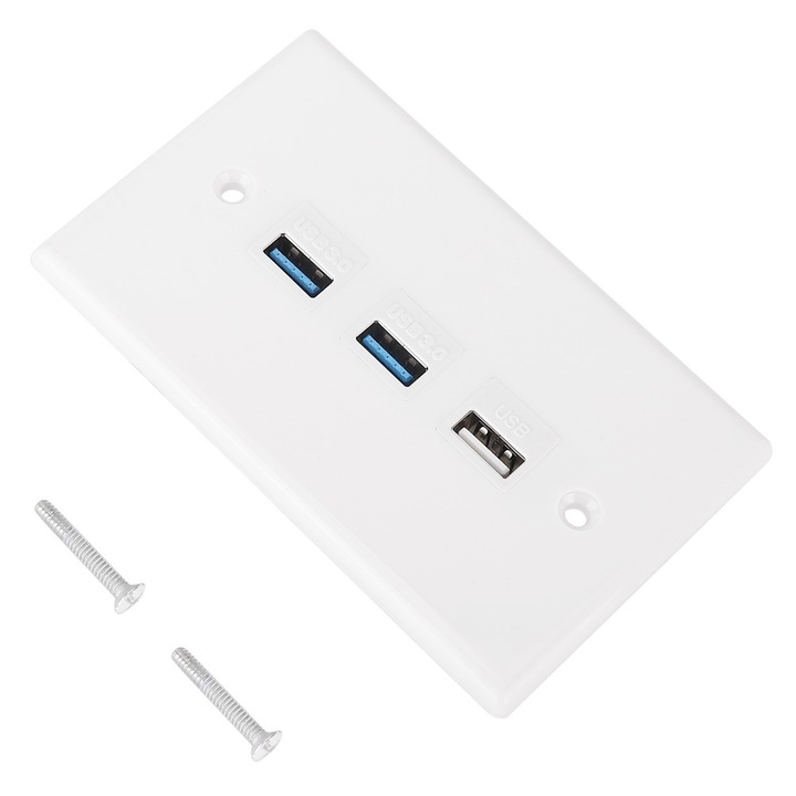 Fali panel 3 USB porttal, Jormftte, tartós anyag, könnyű telepítés, fehér