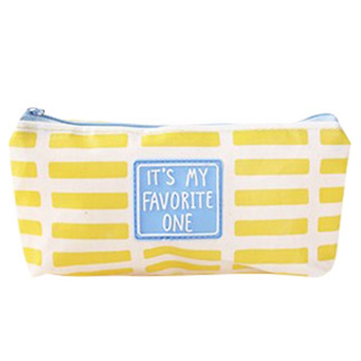 Vászon tolltartó, cipzáros, nagy kapacitású, sárga, kompakt méretek