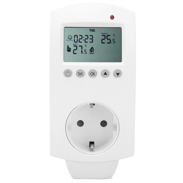 Програмируем LCD щепсел термостат, Mmgoqqt, ABS, 16A, 0-35°C, 140x65x80mm, Бял