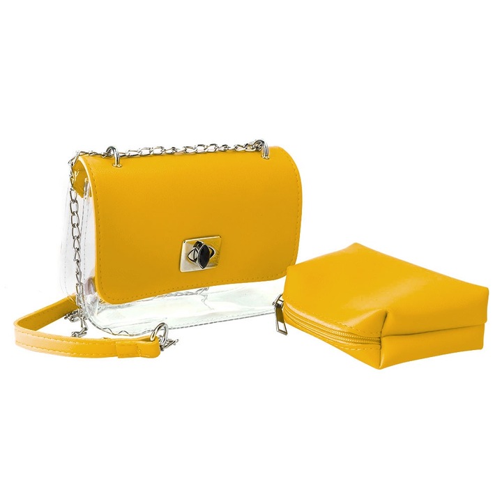 Jormftte átlátszó válltáska, 2db szett, finom lánccal, női, sárga, 30x25cm
