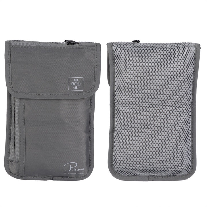 Dokumentumtáska RFID védelemmel, Jormftte, lopásgátló, szürke, állítható pánttal
