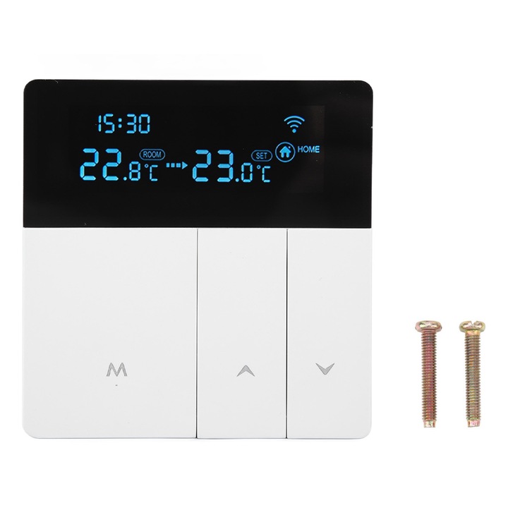 Интелигентен термостат Mmgoqqt, ABS, APP контрол, LCD дисплей, стенен монтаж, 5-60°C, AC90-240V, бял