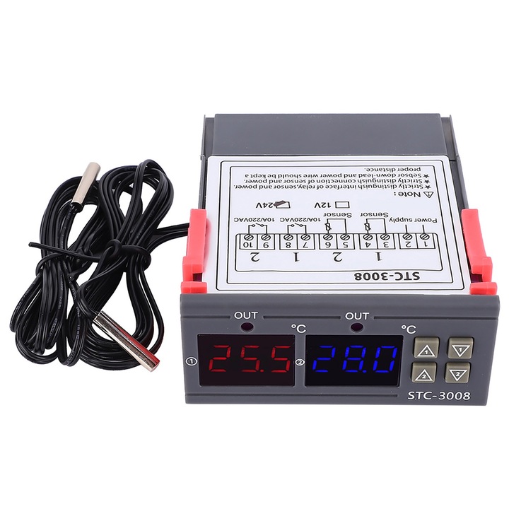 Termostat digital inteligent Enforose, control temperatura ajustabil, 2 senzori NTC, 12V/24V/110V-220VAC, 75x34.5x85mm