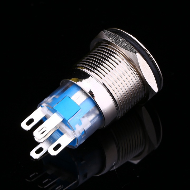 12V-os autóipari fém gomb Angyalszem nyomógomb Kék LED kapcsoló 19mm AP