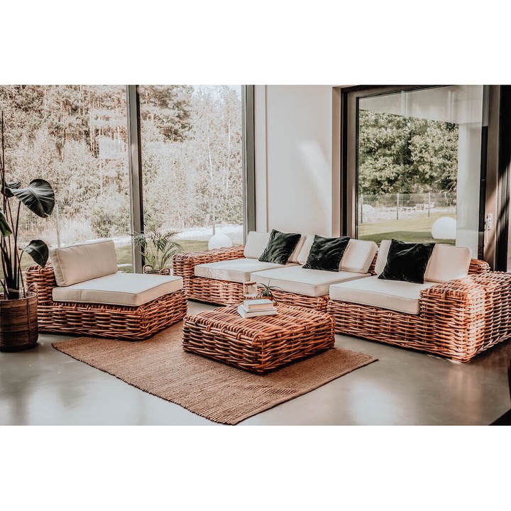 Canapea modulara MONNARITA INGKA, rattan natural, 340x140cm