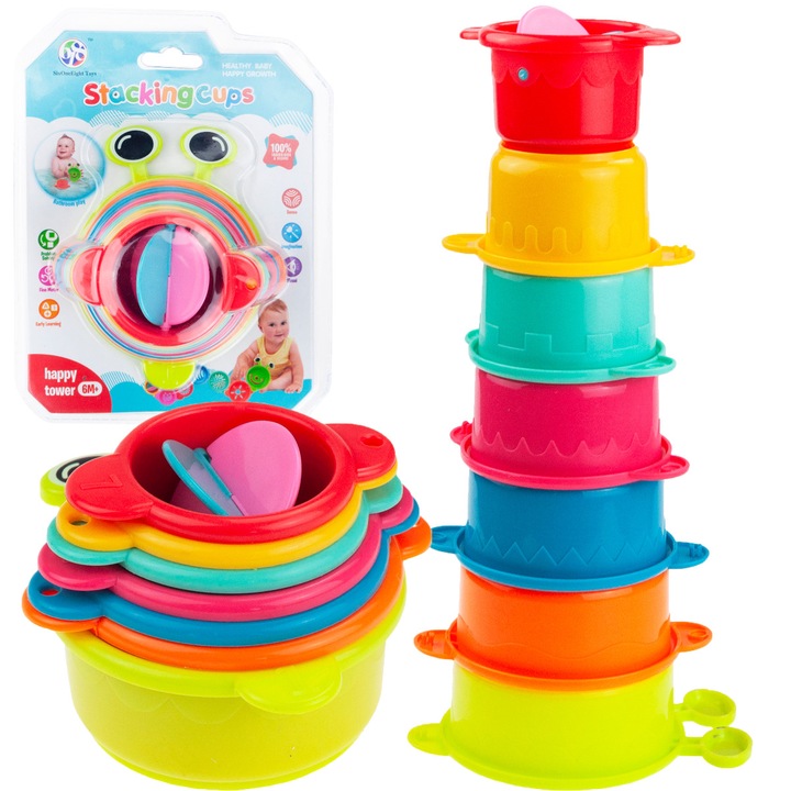 Комплект пирамида за сортиране, многоцветна, 9х5,5см, +6 месеца