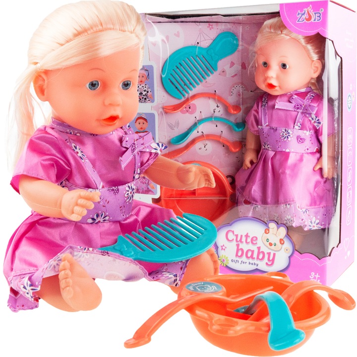 Papusa interactiva cu accesorii, Nan, 30x14x8cm, roz, 12 sunete