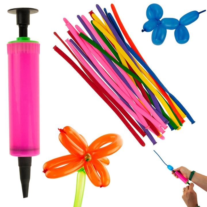 Modellező léggömb készlet, 20 db, pumpával, vegyes színek, 90 cm