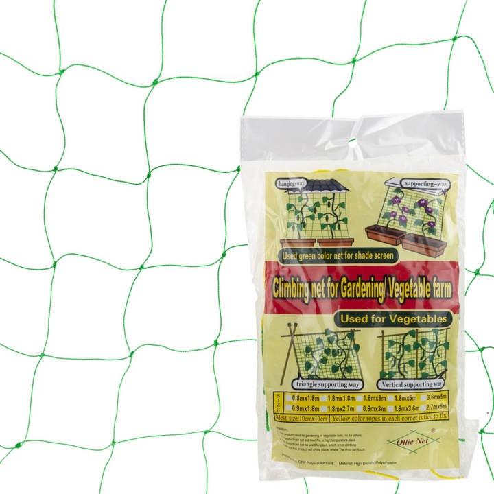 Plasa de suport pentru plante, 0,9x2,7m, verde, pentru plante cataratoare