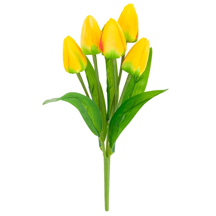 Set de 5 lalele artificiale, galben, 30cm
