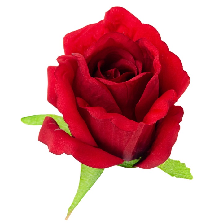 Trandafir artificial, 7 x 7 x 8 cm, rosu/verde