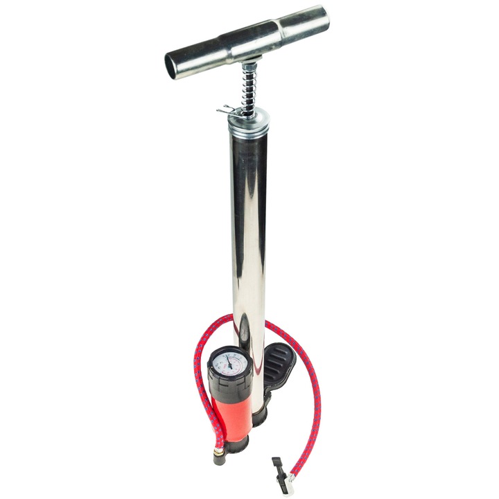 Pompa de umflat manuala cu manometru, plastic/metal, 57-90cm, argintiu