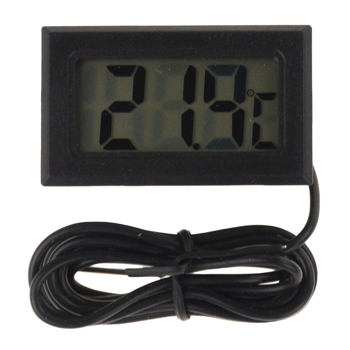LCD електронен термометър със сонда, -50 до +70°C, кабел 100см, черен