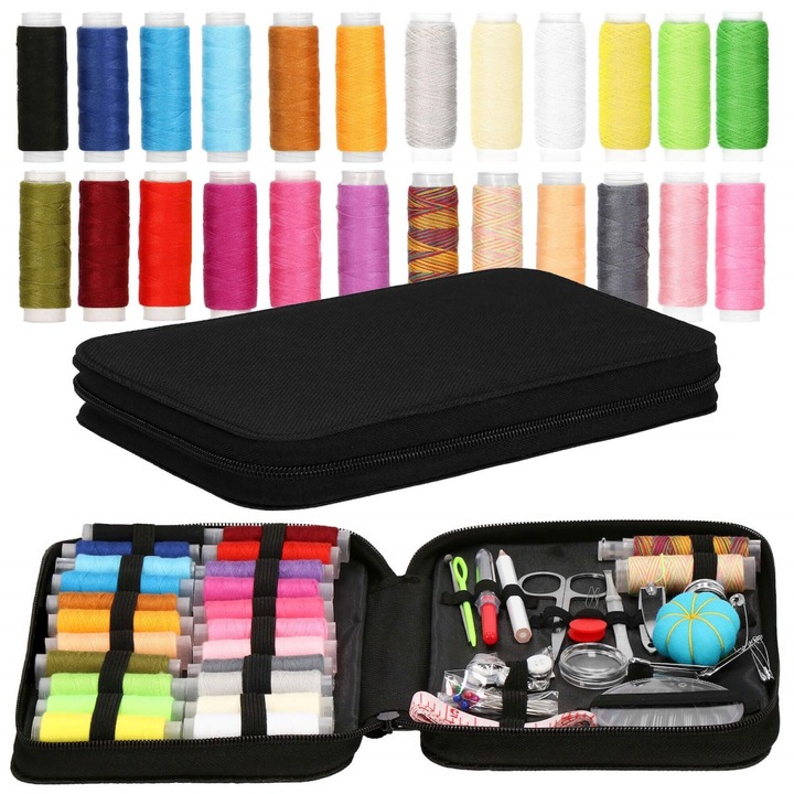 Set de Mercerie, 109 Piese, Multicolor, 14.5x21x3.5cm, Etui Negru