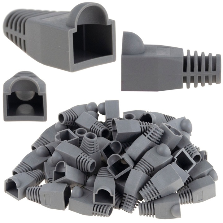50 db-os készlet RJ45 csatlakozókhoz, gumi, por és nedvesség elleni védelem, 18x10x3cm, szürke