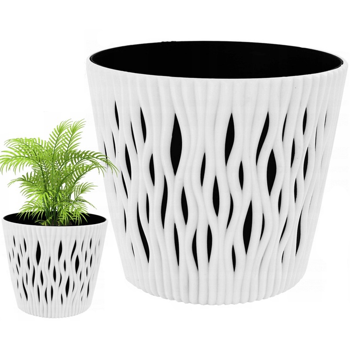 Ghiveci rotund Prosperplast, alb, 11,1cm x 12,8cm, cu insertie