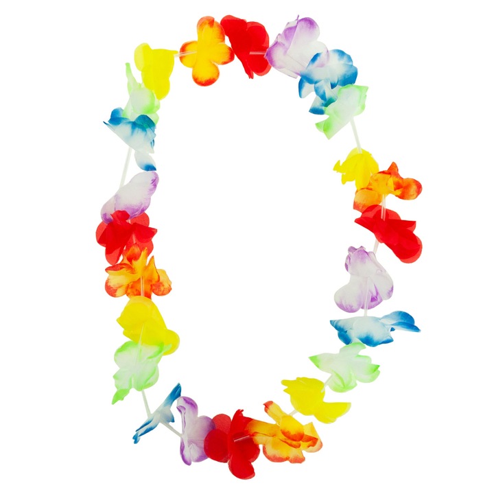 Set hawaiian cu flori colorate - colier, bentita, bratari, multicolor, 50cm