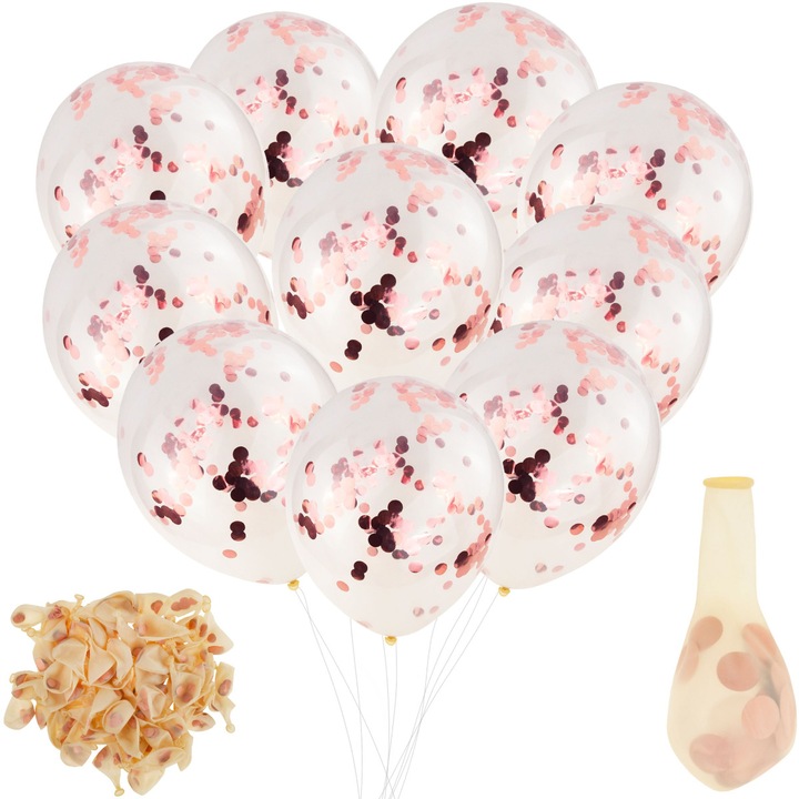 Set 100 baloane transparente cu confetti roz, 20x17x5cm