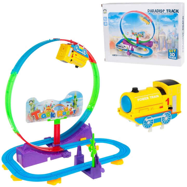 Set trenulet electric cu sine, Plastic, 6 ani+, 33.5 x 27 x 31.5 cm, Multicolor