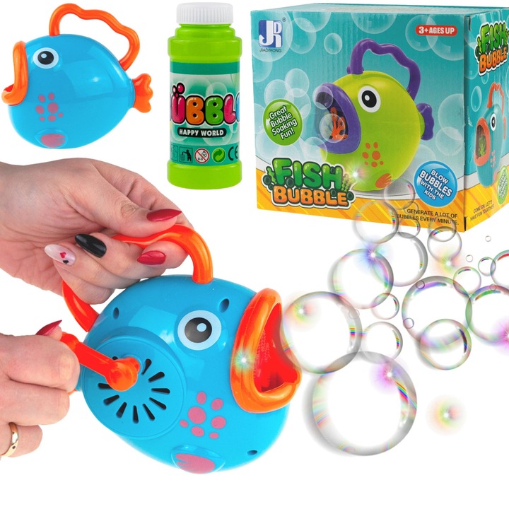 Маса за правене на сапунени мехурчета, Luka, модел риба, размери 15x15x11см, комплект с 100мл течност за балони, цветна