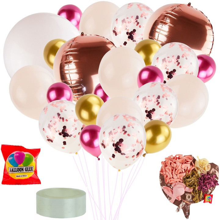 Балони 134 бр., розови и златни, размери 30х20х4см