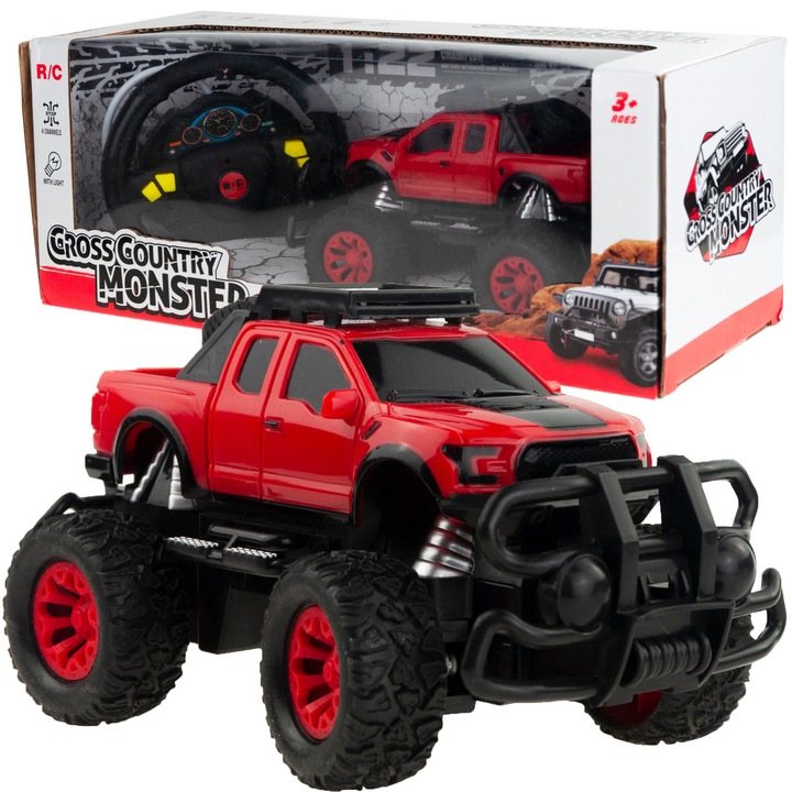 RC кола Country Monster 1:22, дистанционно управление, размери 17x10.5x10cm, червено/черно