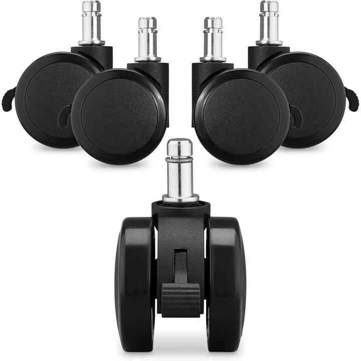 Комплект 5 колелца за офис стол, Пластмасови, Универсални, Натоварване 40 кг, 50 мм, Черни