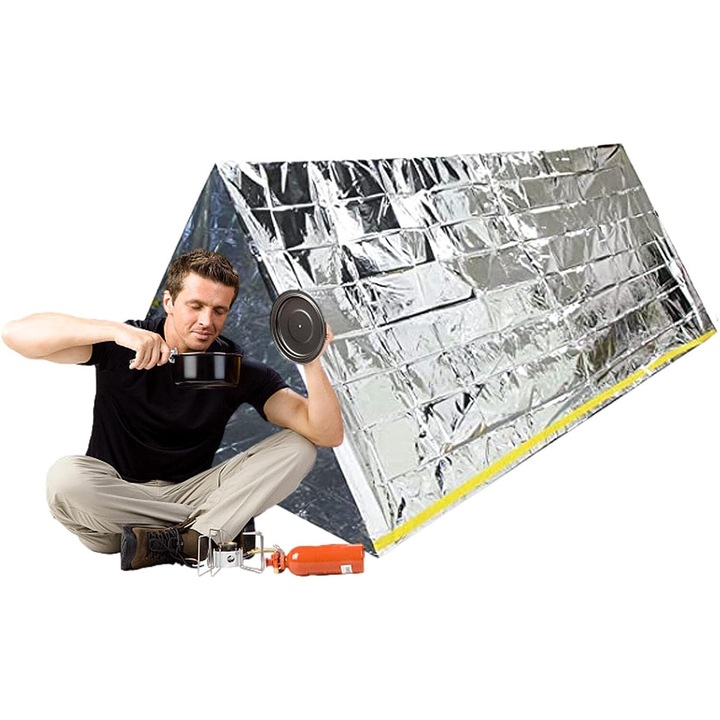 Cort de salvare termic, Folie, 240x150cm, Sfoara inclusa, Argintiu