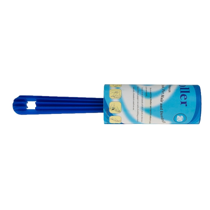 Rola de curatare scame, cu 10 rezerve, 20 x 4 cm, albastru/alb