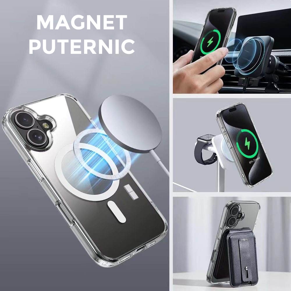 Husa pentru iPhone 16 Daden® MagSafe, Clear Case, Atasare Magnetica, Antisoc, Transparent