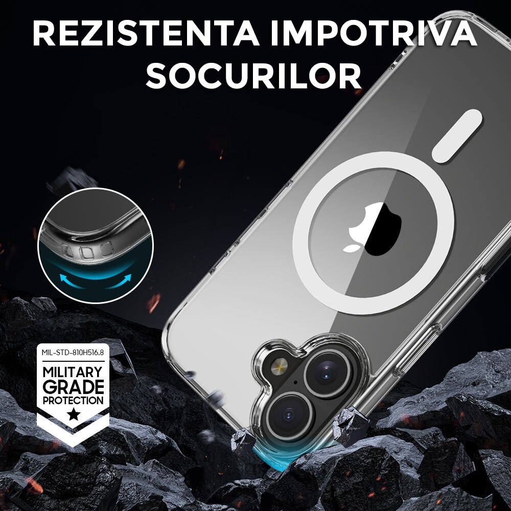 Husa pentru iPhone 16 Daden® MagSafe, Clear Case, Atasare Magnetica, Antisoc, Transparent