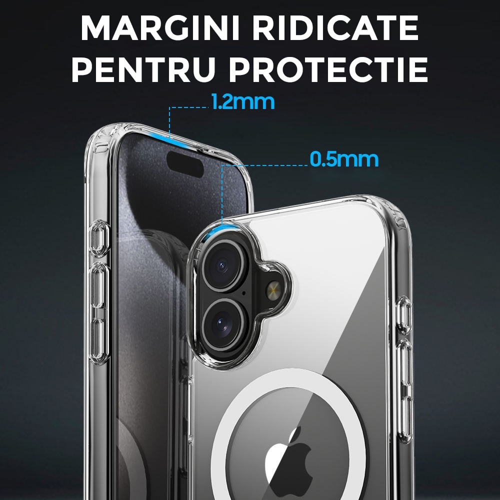 Husa pentru iPhone 16 Daden® MagSafe, Clear Case, Atasare Magnetica, Antisoc, Transparent