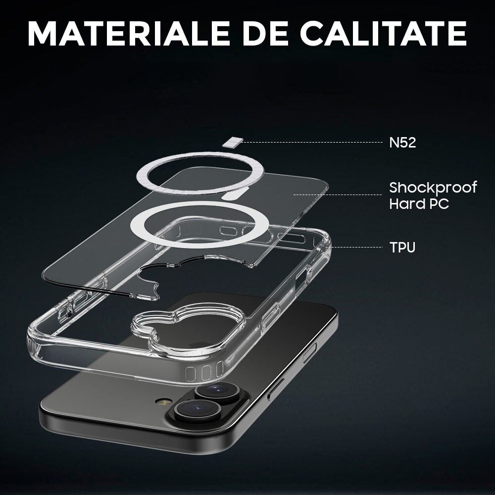 Husa pentru iPhone 16 Daden® MagSafe, Clear Case, Atasare Magnetica, Antisoc, Transparent