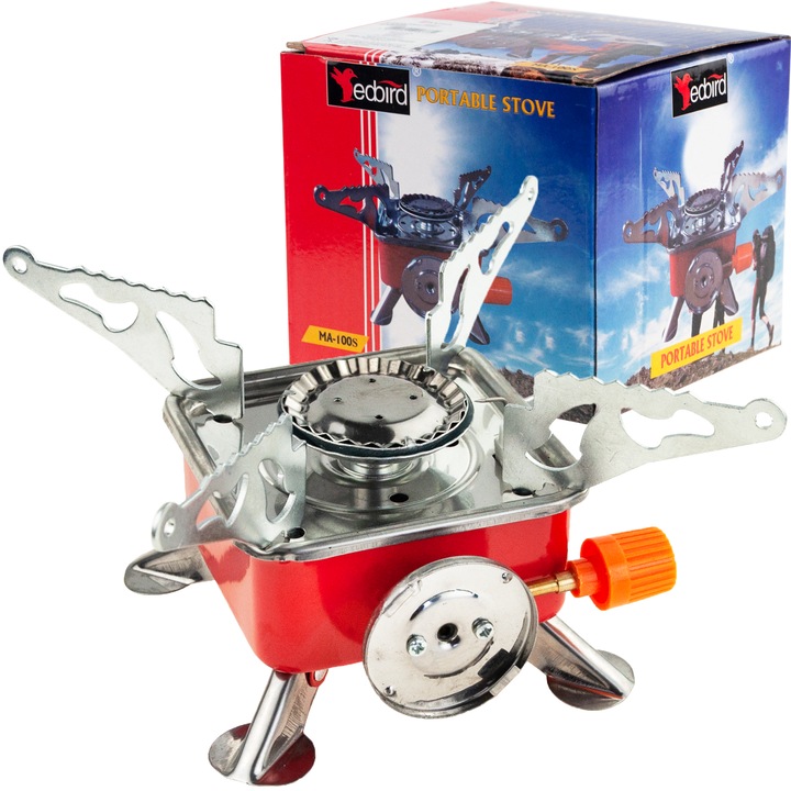 Arzator camping, compact cu aprindere piezoelectrica, 2800W, 11x11x10cm, cu husa