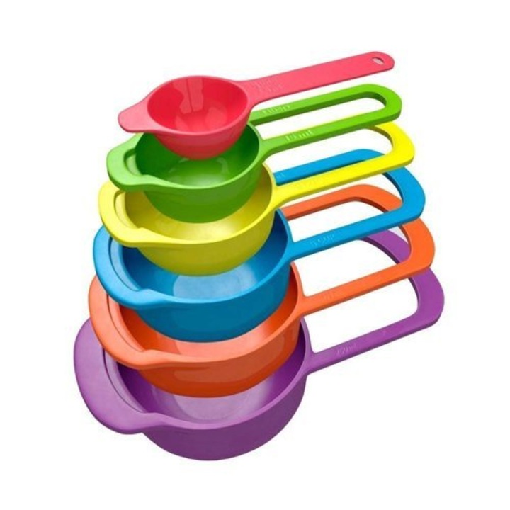 Set de 6 cupe de masurare pentru bucatarie, plastic, multicolor, 7.5-250ml
