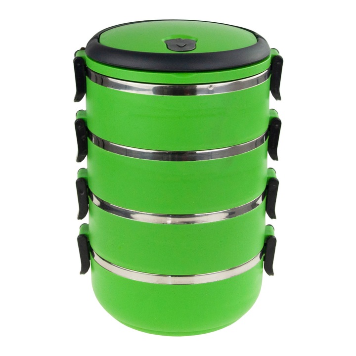 Cutie alimentara termica compartimentata, 2.8 L, plastic, cu ventil, verde, 15x26.5cm