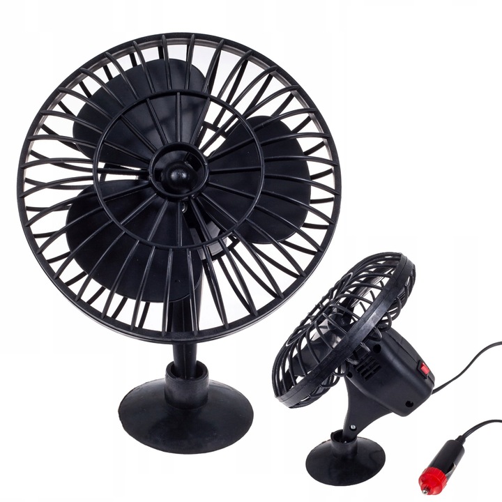 Autó ventilátor tapadókoronggal, 12V, fekete, 14x14x10cm