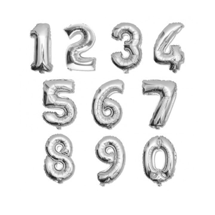 Fólia lufi "5" számjegy, 80 cm, ezüst, 1 db-os készlet.
