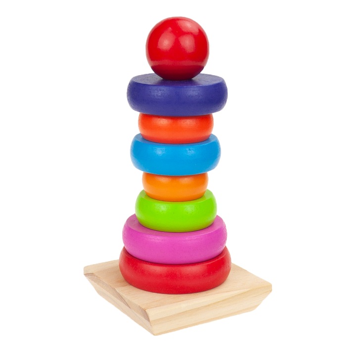 Turn Montessori de stivuit din lemn, multicolor, SARALMA®