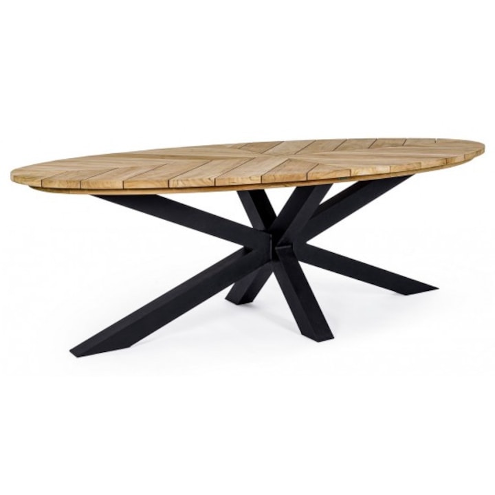 Szürke alumínium asztal barna fa Palmdale 240x110x77 cm