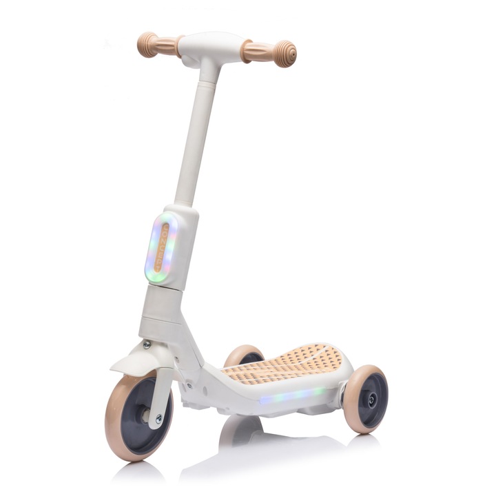 Trotineta electrica cu aburi si lumini pentru copii, cu 3 roti, Kinderauto Aquamist, 30W, 6V 4.5Ah, alba