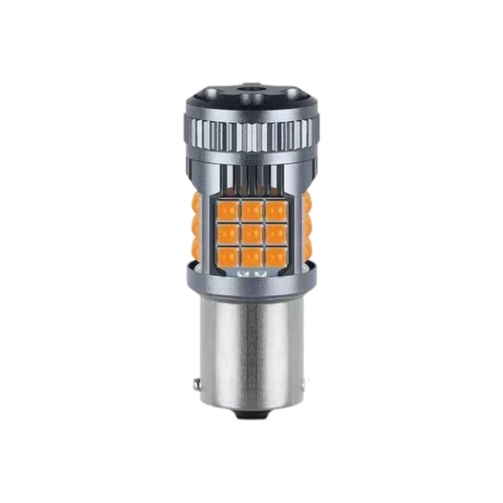 LED jelzőlámpa P21W / BA15S / 1156, DRL nappali menetfény, 30W, 2800LM, narancssárga színű, 36 SMD 3030, beépített ventilátor, integrált Canbus, nem égett izzóhiba, 12V AutoREY® Premium