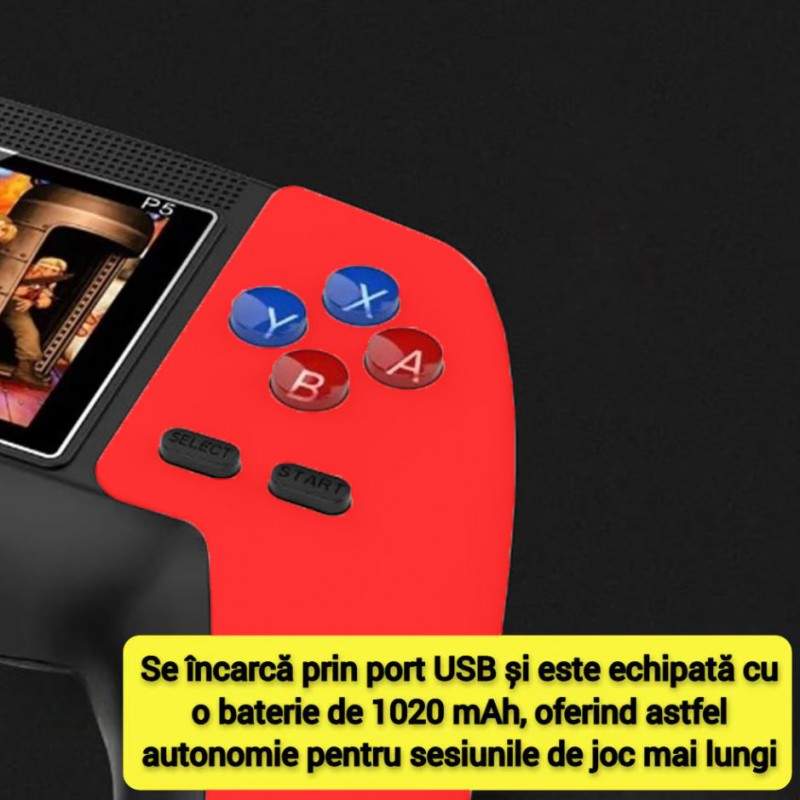 Consola De Jocuri Video P5 SIKS, Portabila, 520 Jocuri Retro, Display Rezolutie 320x240, Iesire AV, Incarcare USB, 1020mAh, Rosu